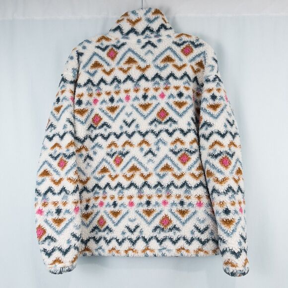 Eddie Bauer Plush 1/4 Zip Fleece Pullover Womens Large Multicolor Aztec Gorpcore - Picture 2 of 16